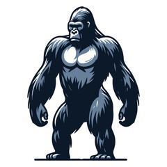 Wild gorilla full body vector illustration, primate animal zoology element illustration, standing strong big ape concept, design template isolated on white background