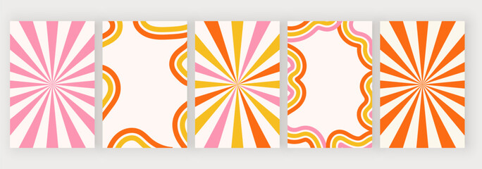 Colorful retro groovy backgrounds with wavy lines

