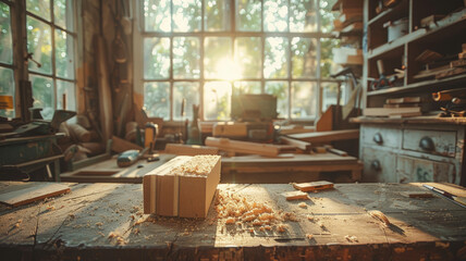 A cozy woodworking workshop with tools - obrazy, fototapety, plakaty