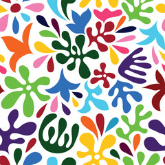 Vector Seamless Mexican Otomi Style Pattern with bright Flowers - 769026891