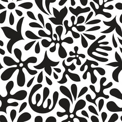 Vector Seamless Mexican Otomi Style attern with Flowers - 769026896