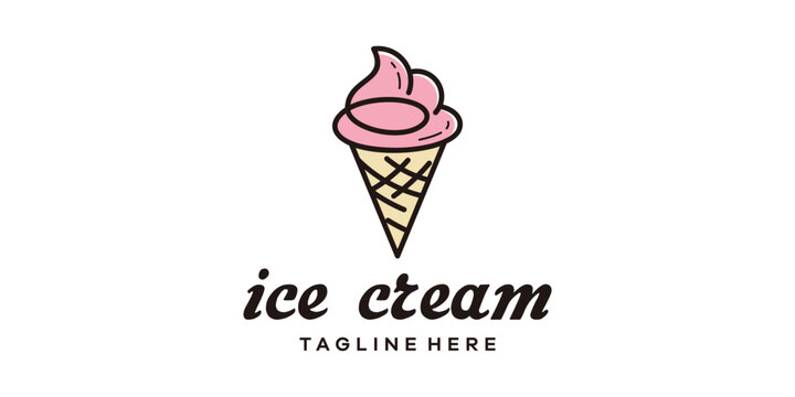 creative ice cream logo design, minimalist line ice cream logo design, logo design template, symbol, icon, vector, creative idea.