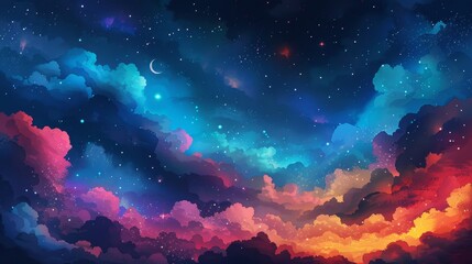 Dreamy Cosmic Sky Illustration - obrazy, fototapety, plakaty