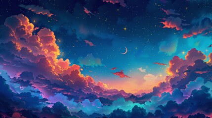 Obraz na płótnie Canvas Dreamy Sky with Moon and Stars