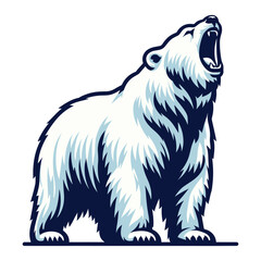 Wild roaring polar bear full body design illustration, zoology element illustration, arctic north pole animal icon, vector template isolated on white background