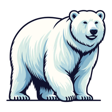 Wild polar bear full body vector illustration, arctic north pole animal icon, zoology element illustration, design template isolated on white background