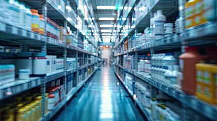 Fototapeta premium healthcare with a blurred snapshot of a hospital storage system, symbolizing preparedness and order.