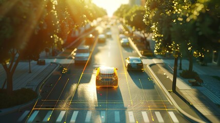 Autonomous car sensor system concept for safety of driverless mode car control . Future adaptive cruise control sensing nearby vehicle and pedestrian . Smart transportation technology