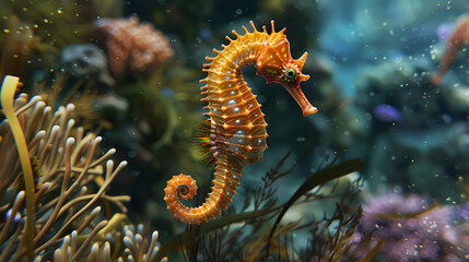 Elegant seahorse gliding gracefully through the coral reefs of the sea - obrazy, fototapety, plakaty
