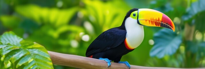 Fototapeta premium Beautiful toucan in the jungle. Tropical outdoor background.