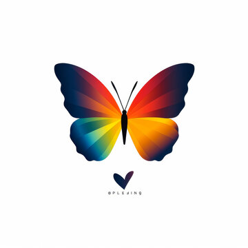 A colorful butterfly with a heart in the background. The butterfly is surrounded by a rainbow of colors, and the heart is located in the center of the image. Scene is cheerful and vibrant