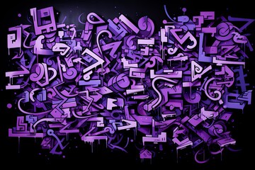 black background, many small graffiti spray tags shapes symbols pattern with copy space and space for text