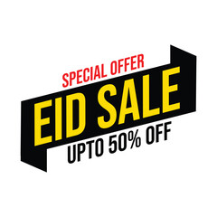 Eid Sale. Eid special offer isolated on white background. Up to 50% off. Vector Islamic design for Muslims annual EID festival.