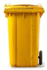 yellow recycling container on a white background