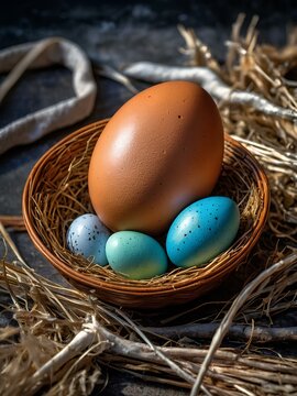 Easter eggs in an egg basket
