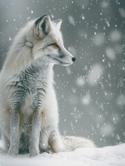 Obraz premium Witness the Arctic Fox's survival instinct in a snow blizzard on the tundra floor, perfect for showcasing winter gear.