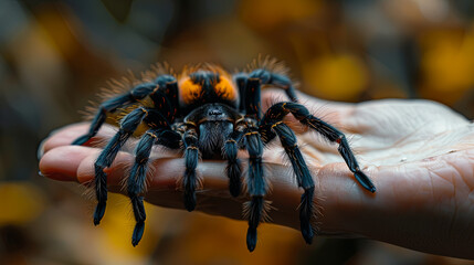Close up Tarantula in the human hand