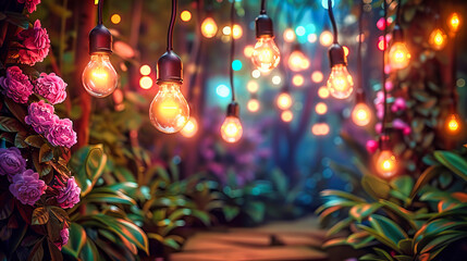 Festive Outdoor Lights, Summer Night Elegance, Illuminated Backyard Party Ambiance
