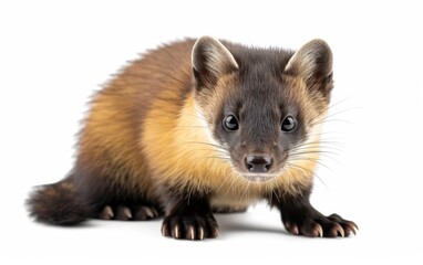 Close-up of a marten with detailed fur, isolated on a white background.