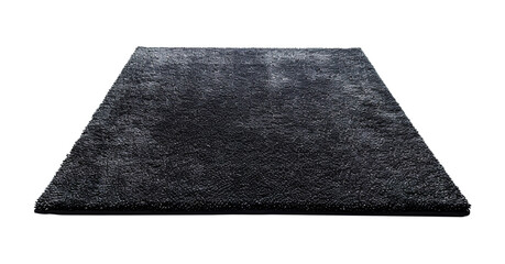Modern, black rectangular carpet, front view. Rug on transparent background. Cut out home decor. Contemporary, loft style. - Powered by Adobe