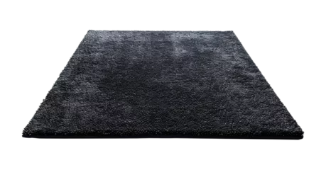Foto op Plexiglas Modern, black rectangular carpet, front view. Rug on transparent background. Cut out home decor. Contemporary, loft style. © Kassiopeia 