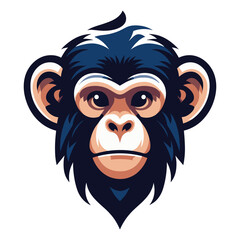 Obraz premium Monkey ape chimpanzee head face design illustration, monkey logo mascot illustration concept, wild animal primate, vector template isolated on white background