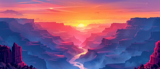 Grand Canyon Sunset Illustration Style