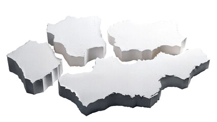 Large pieces of white plaster of various shapes.