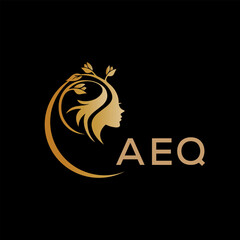 AEQ letter logo. best beauty icon for parlor and saloon yellow image on black background. AEQ Monogram logo design for entrepreneur and business.	
