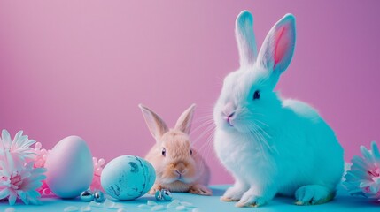 Colorful Easter Bunnies With Decorative Eggs