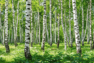Naklejka premium White birch trees in the forest in summer