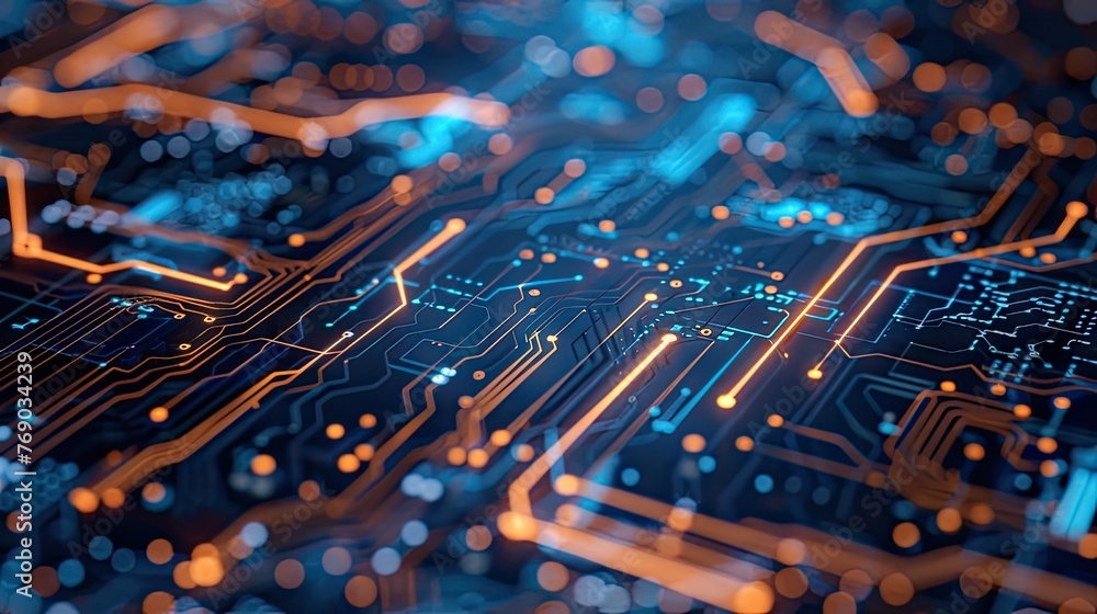Aufkleber close-up view of a modern gpu card with circuit and colorful lights and details 3d rendering