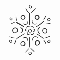 Collection of snowflakes for Christmas winter design. Snowflake doodle graphic hand set isolated on a white background. Design element for Christmas banner, cards. Xmas ornament. Vector.