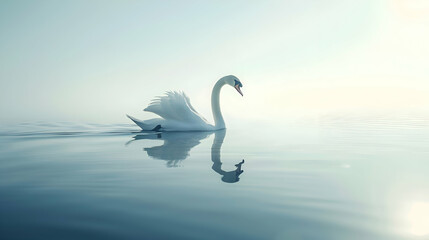 Fototapeta premium Graceful swan gliding serenely across tranquil lake surface