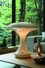 Stylish designer table lamp standing in the interior