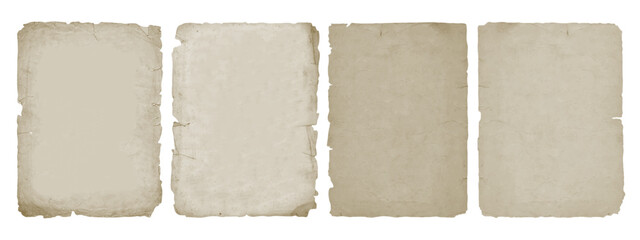 Fototapeta premium Vintage old paper with ripped edges. Antique sheets set, isolated on transparent background 