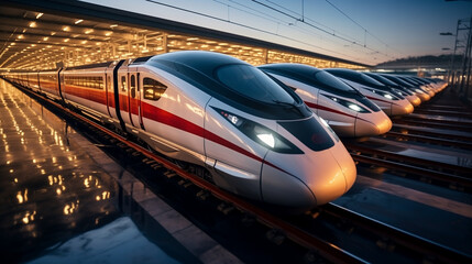 A Fleet Of Modern Bullet Trains In China With Maximum Speed OF 400 Km/h