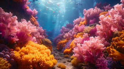 a coral reef teeming with life, its vibrant colors and diverse inhabitants captured in stunning...