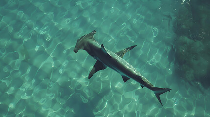 Hammerhead shark gliding through crystal-clear waters