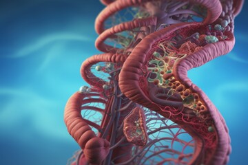 Human digestive system anatomy with DNA strand. 3d illustration.. - obrazy, fototapety, plakaty