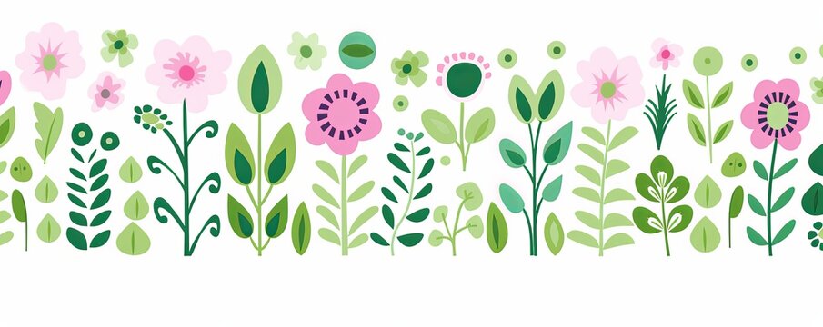 bright spring colors green and white, pinknordic pattern white background with flower and flowers, floral backdrop with copy space