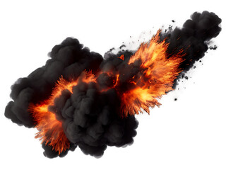 A dramatic and intense PNG image of a large fireball with black smoke and a fiery explosion, capturing the raw power and energy of a massive explosion