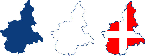 Vector silhouette outline regione  Piemonte, italian, Piedmont italian region