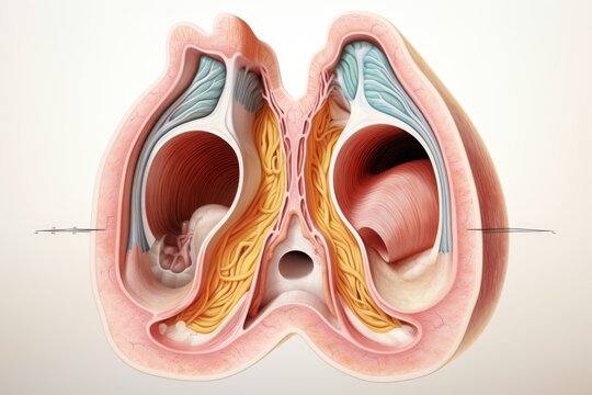 Human ear cross section anatomy on scientific background. 