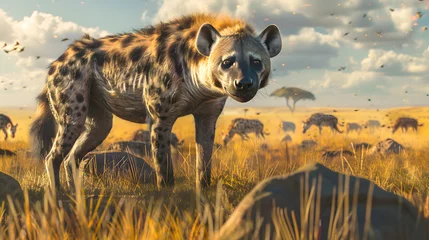 Fotobehang Hyena scavenging for carrion on the African savanna © Muhammad