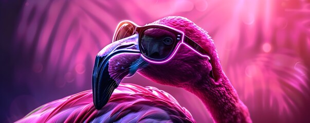Flamingo in Sunglasses: A Neon Sign Style Emblem of Summer Nights