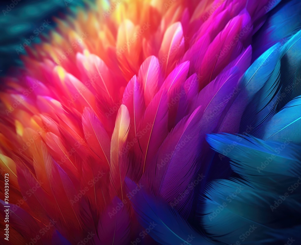 Aufkleber a close up of a colorful feather with many colors. generative ai.
