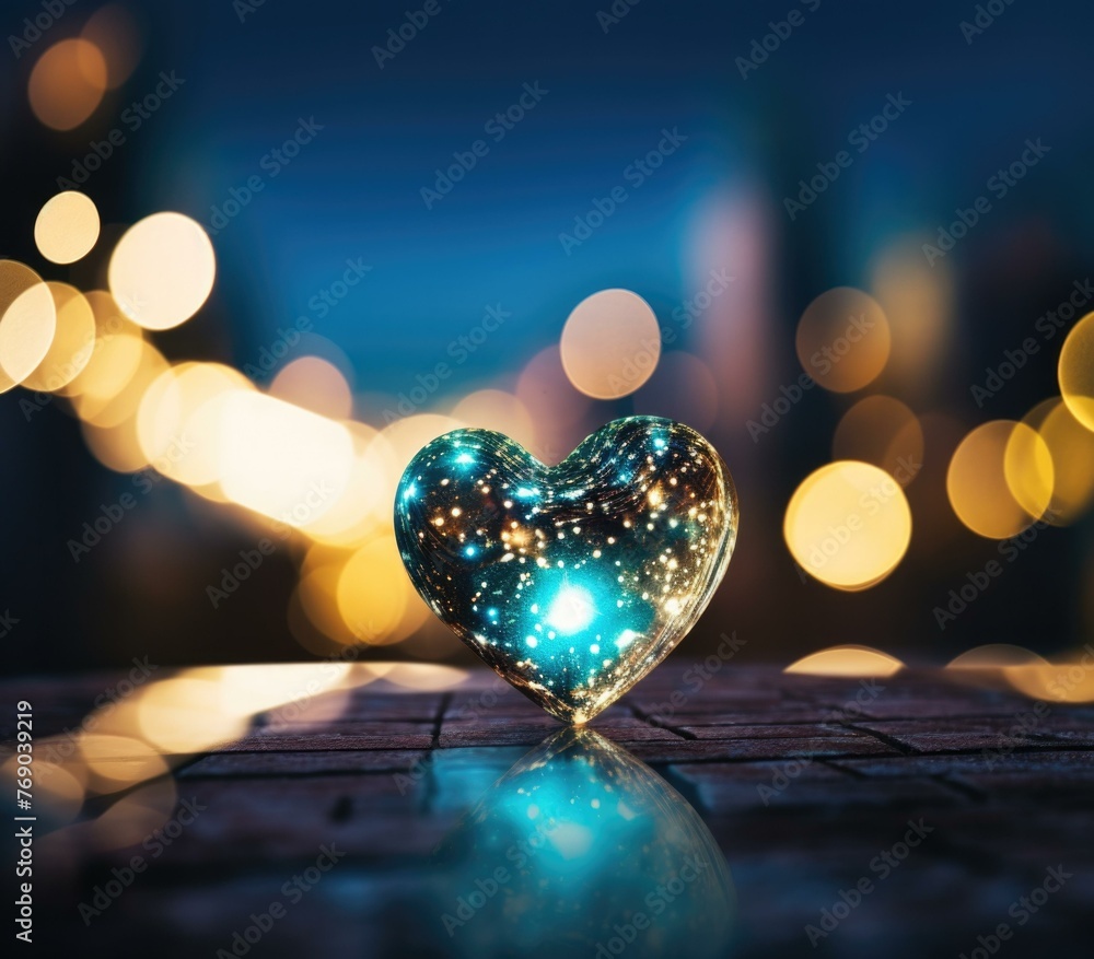 Aufkleber a heart shaped object with lights shining around it. generative ai.