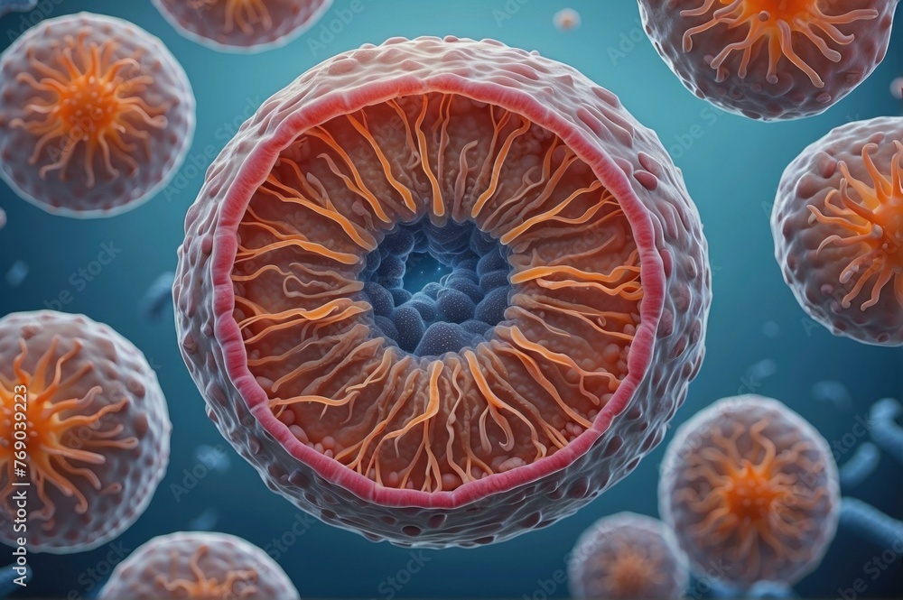Poster a close up of a cell with many cells inside. generative ai.