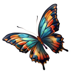 blue orange butterfly very beautiful with spread wings isolated on a transparent background